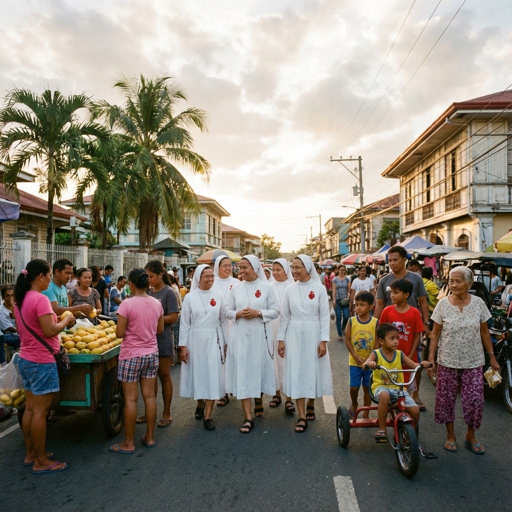 Sisters walking and engaging with the vibrant local community