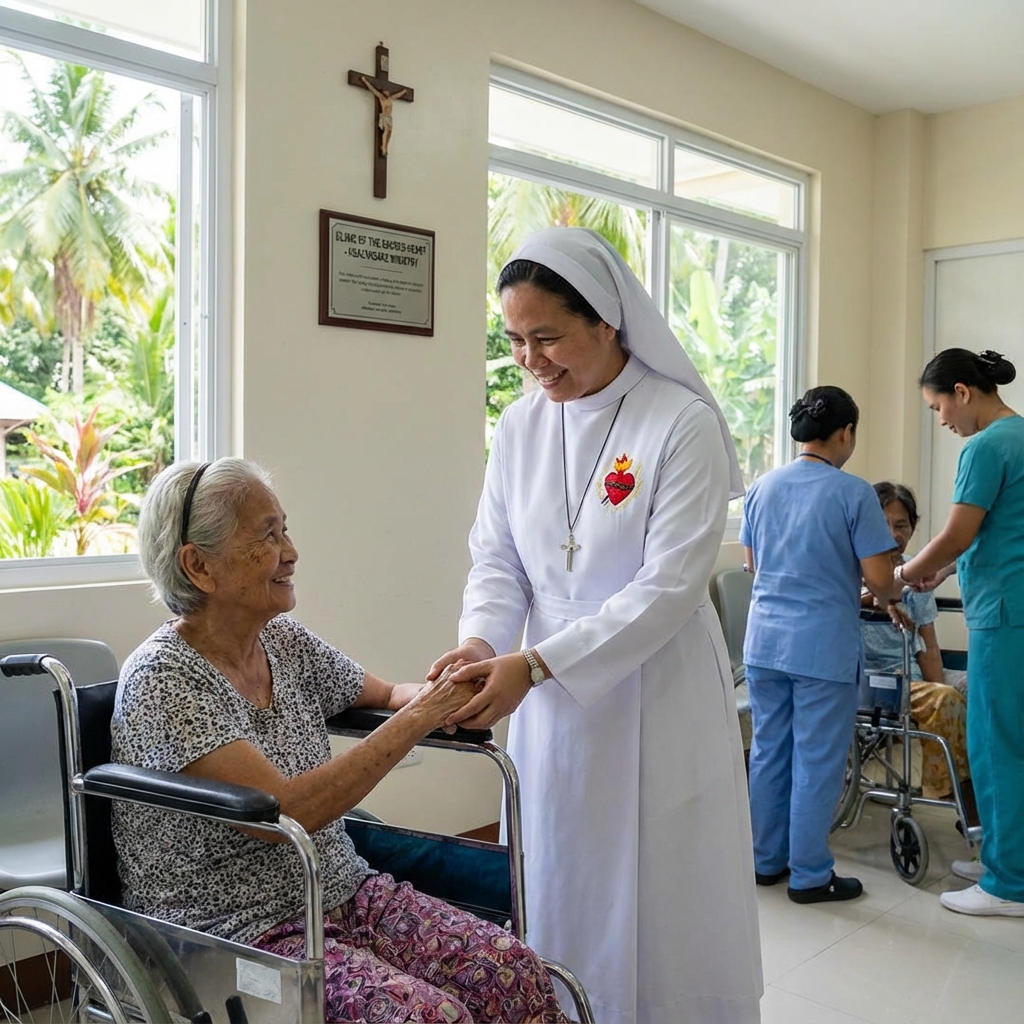 Sister providing compassionate care to an elderly patient